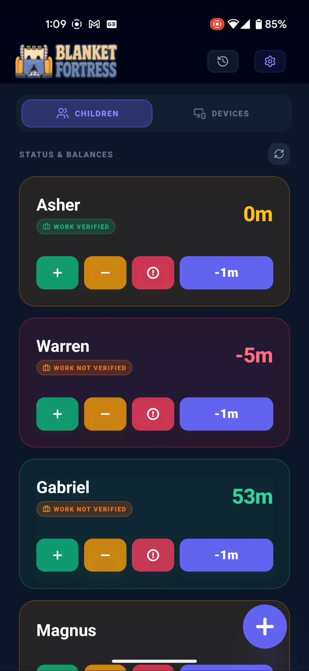 Parent remote screentime allowance management screen.
